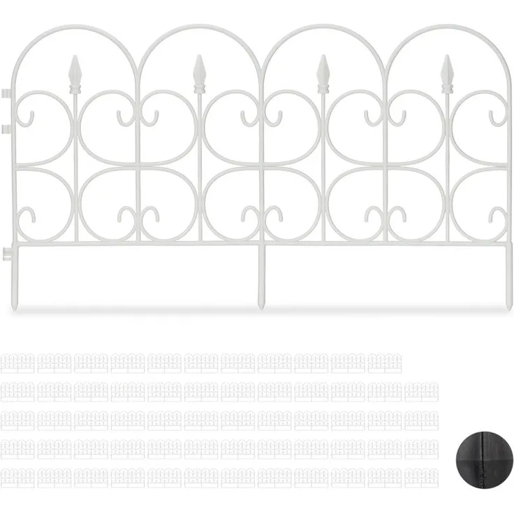 Relaxdays - 60 tlg. Beetzaun Set aus wetterfestem Kunststoff, 30cm hoch, schöner Dekozaun, mit Erdspießen, 40m Zierzaun, weiß