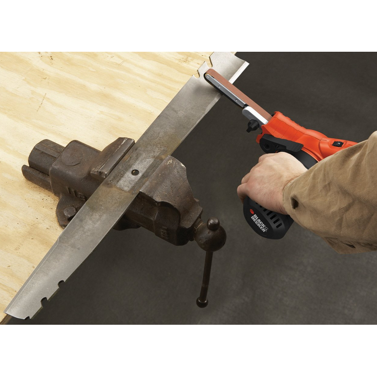 Black und Decker Bandschleifer KA900E 350 W 1400 U-min 2,5 kg mit Absaugung Schleifmaschine für Holz, Metall, Stein, Gips, Keramikfliesen & Kunststoff Zum Schleifen, Feilen, Schärfen und Entrosten Bandmaße: 451 x 13mm – Bild 7