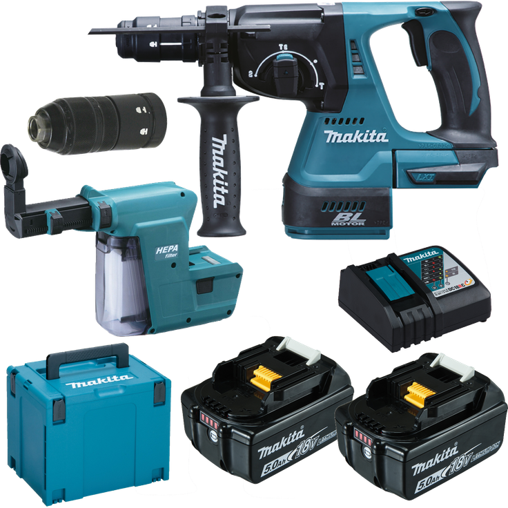 Makita DHR243RTJW 18V Akku-Kombi-Hammer SDS-Plus 2x Akku5,0Ah mit Staubabsaugung (DHR243RTJW) – Bild 1