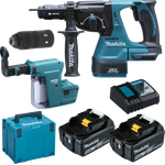 Makita DHR243RTJW 18V Akku-Kombi-Hammer SDS-Plus 2x Akku5,0Ah mit Staubabsaugung (DHR243RTJW)