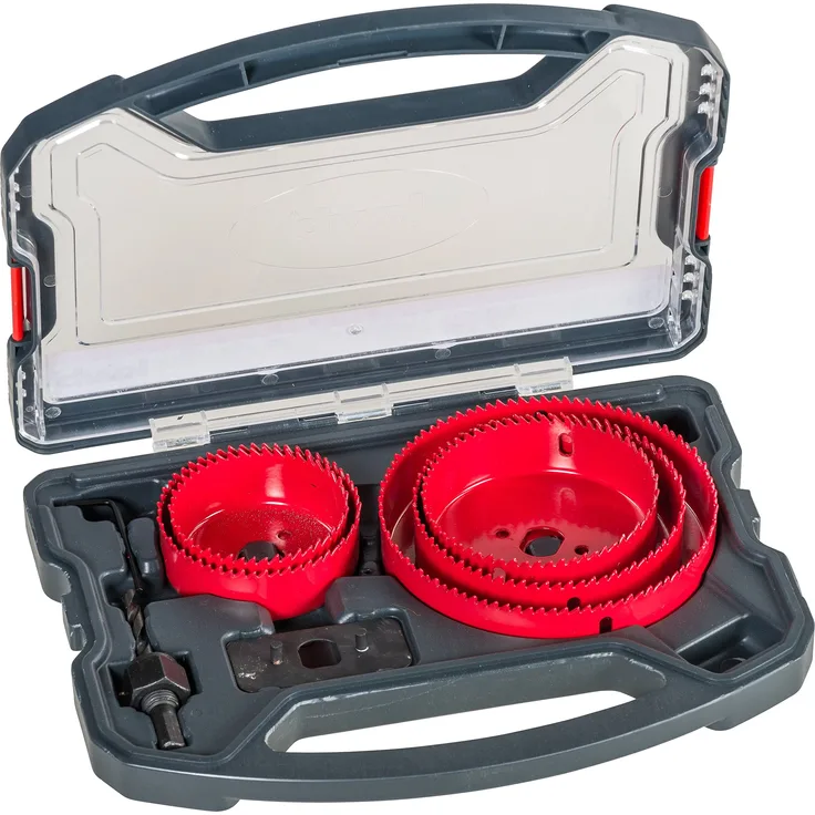 kwb Lochsäge-Set, 8-teilig, Durchmesser-Größe von 68 mm bis 127 mm inkl. HSS Zentrierbohrer im praktisch stabilem Kunststoffkoffer - Preisvergleich