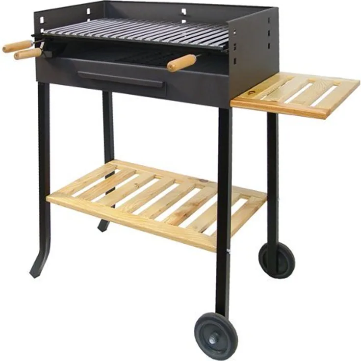 Imex der Fuchs 71450 Grill Holzkohlegrill mit Rollen und INOX, 88 x 68 x 40 cm, Schwarz