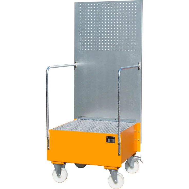 Bauer Fahrbare Auffangwanne mit Lochplattenwand LPW 200-1, lackiert, Gelborange