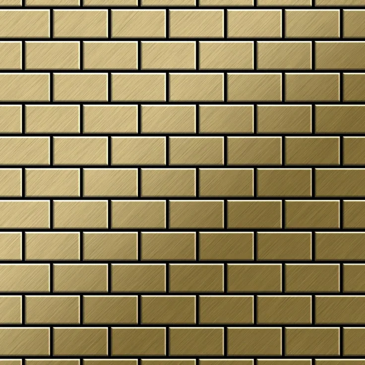 Mosaik Fliese massiv Metall Titan gebürstet in gold 1,6mm stark ALLOY House-Ti-GB 0,98 m2