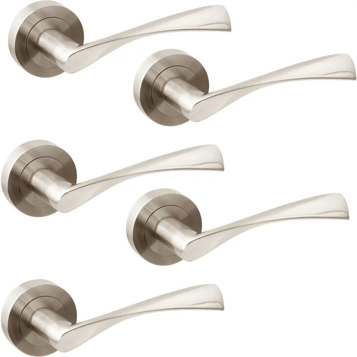 Emuca - Türgriffe für Innenttüren, 5 Türgriff-Set mit Rosetten für Zimmertüren D.50 mm, Aluminium, satiniertes Nickel.