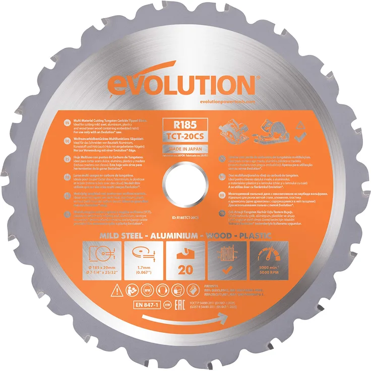 Evolution Power Tools - RAGE Mehrzweck-Sägeblatt mit Wolframkarbidbeschichtung, 185 mm