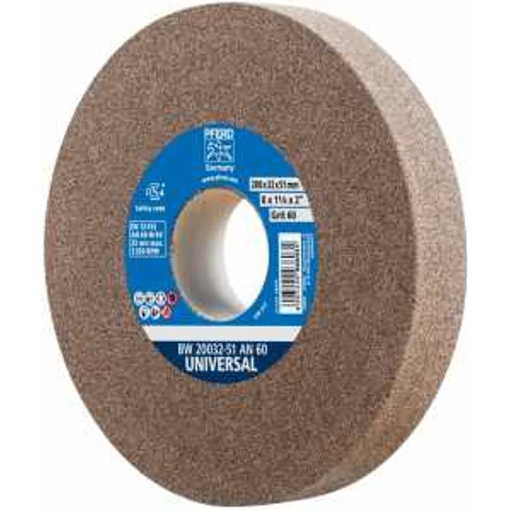 PFERD Schleifbockscheibe, 200x32x51mm, Ausführung UNIVERSAL, Korngröße 60, Normalkorund, 39009720 – Universelle Schleifscheibe mit integrierter Reduzierhülse (32mm) – Bild 1