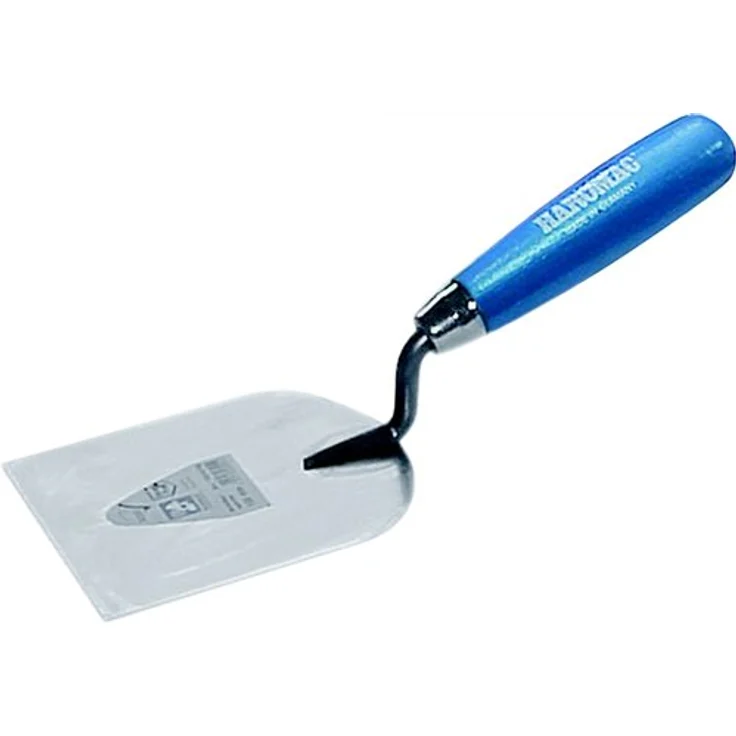 HAROMAC Stukkateurspachtel, Made in Germany, 40 mm, gehärtet und geschliffen, Rostfrei, Edelstahl, Holzgriff in blau,Gipserspachtel, Gipserkelle