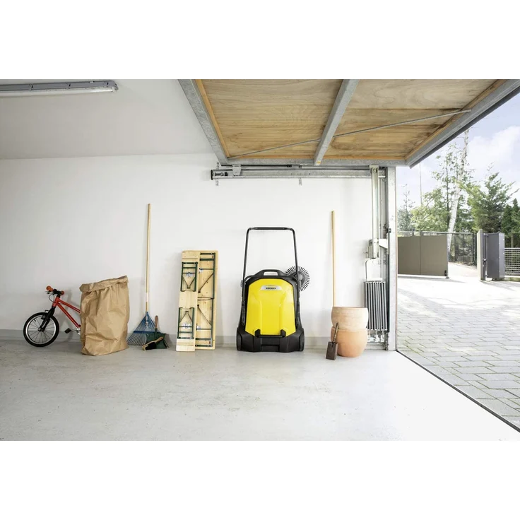 Kärcher 1.766-420.0 S 6 Kehrmaschine Max. Flächenleistung 2500 m²-h, 1 Seitenbesen, 38 l, Arbeitsbreite 670 mm, ergonomisch Schubbügel, selbststehender Kehrbehälter, schwarz-gelb Handkehrmaschine – Bild 4