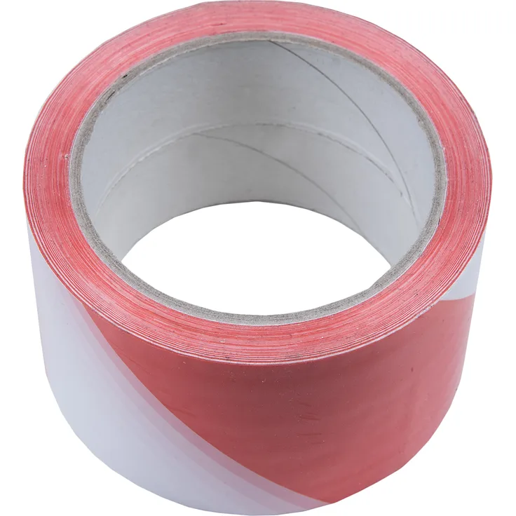 Connex Absperrband 66 m x 60 mm - rot - weiß - Selbstklebend - UV-beständig & reißfest - Aus Polyethylen (PE) - Warnband - Flatterband - Markierungsband - Absperrungsband - DY2700594
