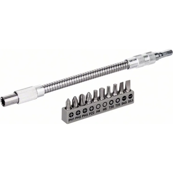 Bosch Bit Set, 11-teilig, mit flexibler Verlängerung aus Metall, 200 mm 2608522376