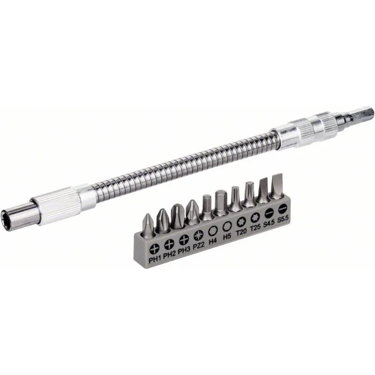 Bosch Bit Set, 11-teilig, mit flexibler Verlängerung aus Metall, 200 mm 2608522376