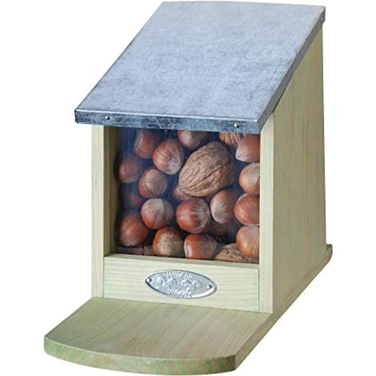 Esschert Design Futterhaus, Futterstation für Eichhörnchen mit Metalldach, Deckel klappbar, ohne Nüsse, ca. 12,2 cm x 23 cm x 17,5 cm
