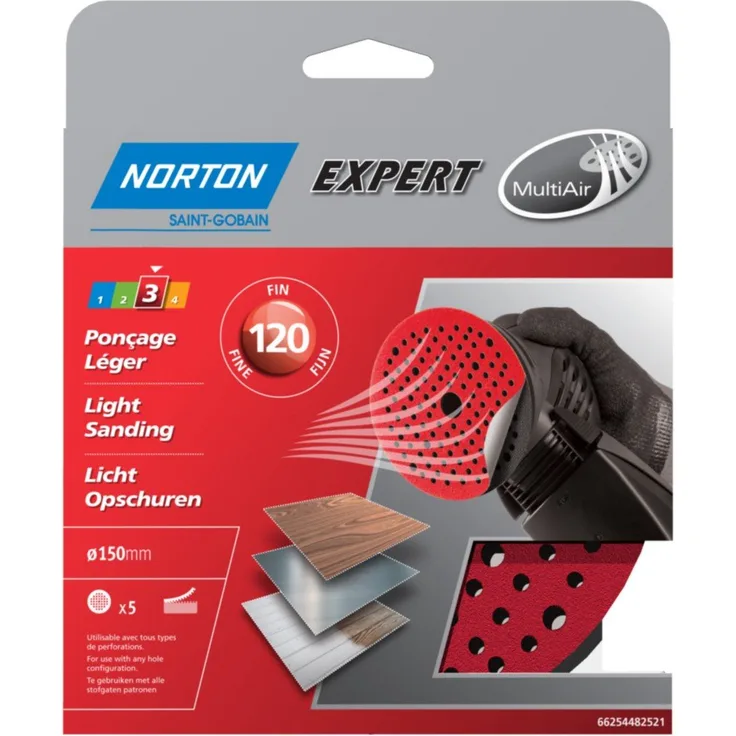 Norton Schleifscheiben Set von 5 selbstklebend Ø 150-Korn 120 multi-air