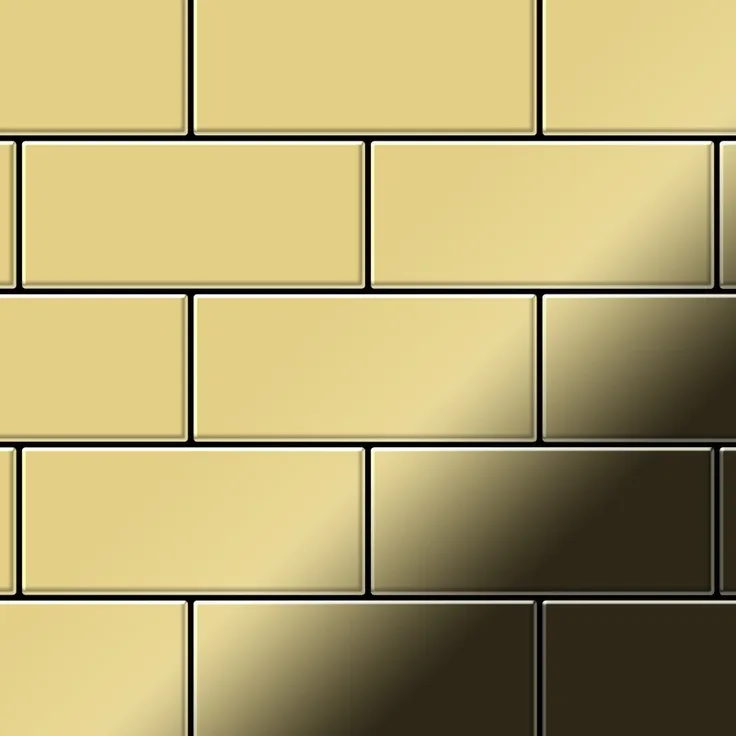 Mosaik Fliese massiv Metall Messing gewalzt in gold 1,6mm stark ALLOY Subway-BM 0,58 m2