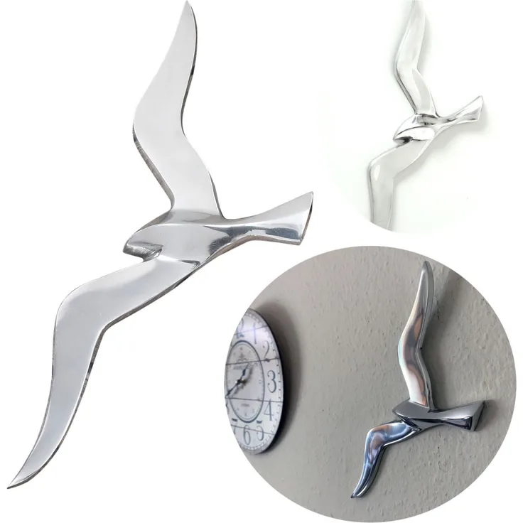 Wanddeko-Objekt Möwe 36cm Aluminium Silber Wand Deko-Figur