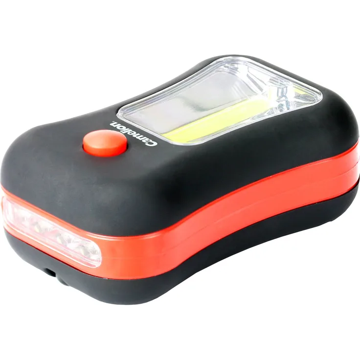 Camelion LED-Taschenlampe 30200048, Multi Light in 3W COB LED Seitenfläche und LEDs Vorderseite, Plastik, schwarz Orange, 9,5 5.85 3,5 cm
