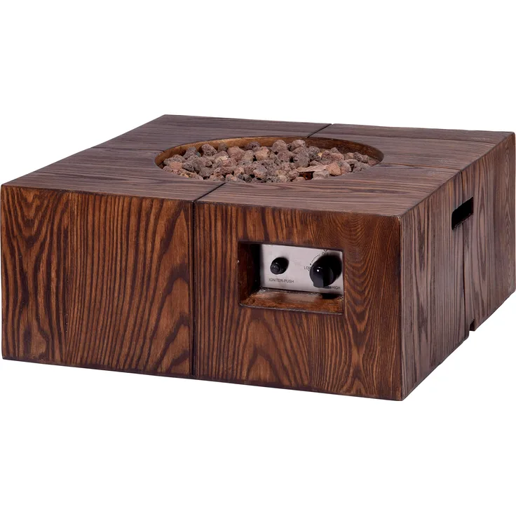 dobar Quadratischer Outdoor Lava-Ofen mit Lavasteinen, Propangas-Flamme, Magnesium-Feuerstelle Feuerschale, Braun, 70 x 70 x 30 cm