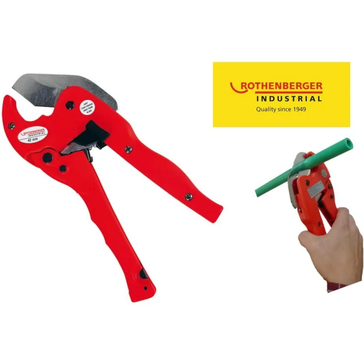 Rothenberger Industrial PREMIUM Kunststoff Plastik Rohr Schere bis 42 mm inkl. rostfreier Stahlklinge und Sicherheitsbügel, 36012