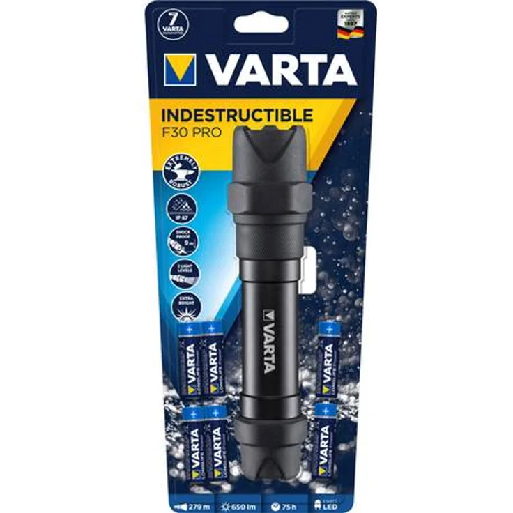 Varta LED-Taschenlampe Indestructible F30 Pro 6AA mit Batt. schwarz – Bild 2