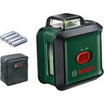 Bosch Kreuzlinienlaser UniversalLevel 360 (grüner Laser, Arbeitsbereich: bis zu 24 m, Genauigkeit: ± 0,4 mm-m, selbstnivellierend: bis ± 4°, 4x AA-Batterien, im Karton)