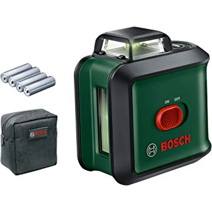 Bosch Kreuzlinienlaser UniversalLevel 360 (grüner Laser, Arbeitsbereich: bis zu 24 m, Genauigkeit: ± 0,4 mm-m, selbstnivellierend: bis ± 4°, 4x AA-Batterien, im Karton) – Bild 1