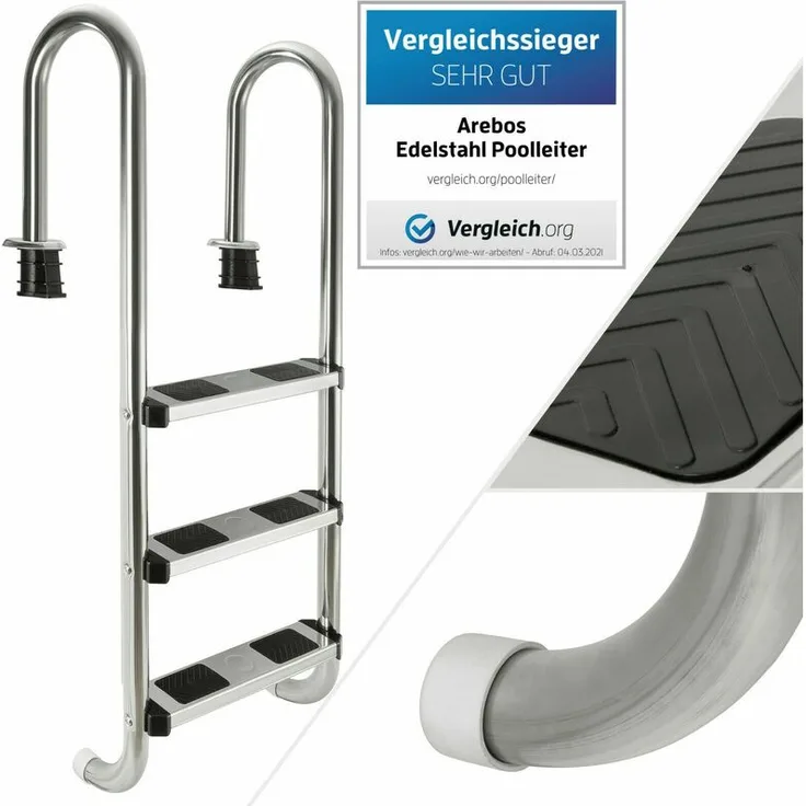 AREBOS Poolleiter- 3 Stufen - Silber