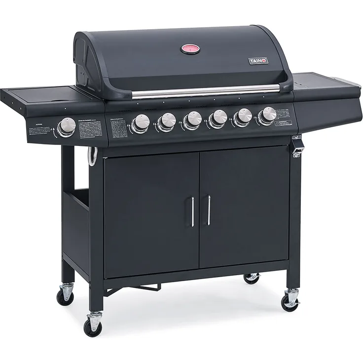 TAINO RED 6 Gasgrill schwarz 6 Edelstahl Brenner Seitenkocher, Weiterentwicklung des TAINO 6 PRO