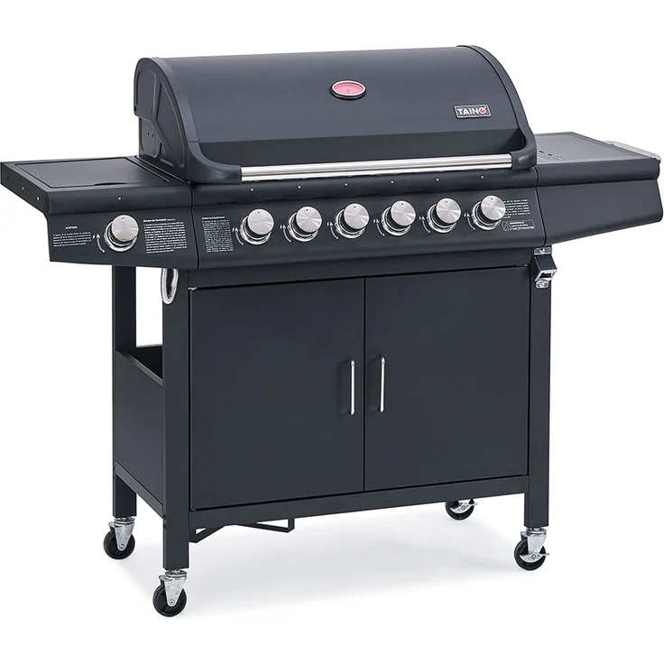 TAINO RED 6 Gasgrill schwarz 6 Edelstahl Brenner Seitenkocher, Weiterentwicklung des TAINO 6 PRO – Bild 1