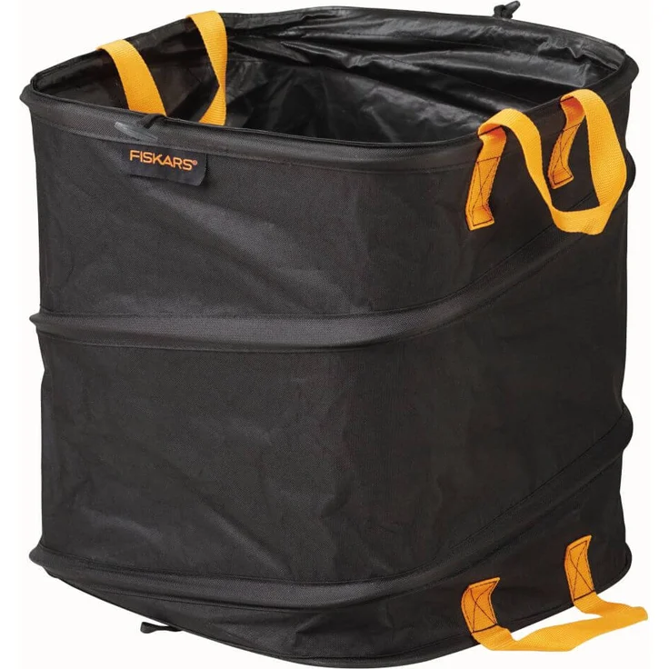 Fiskars PopUp-Gartensack mit Griffen, Platzsparend faltbar, Fassungsvermögen: 73 L, Höhe: 46 cm, Breite: 40 cm, Schwarz-Orange, Ergo, 1028371 – Bild 1