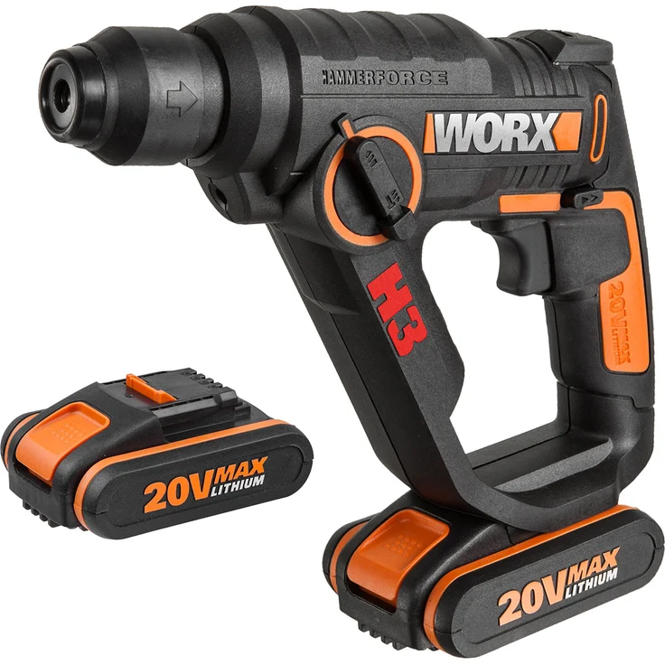 WORX WX390.1 Bohrhammer SDS-Plus - 20V Bohrmaschine mit pneumatischem Hammerwerk zum Schrauben, Bohren & Hämmern 1,2 Joule Schlagenergie Mit 2 Li-Ion Akkus, Ladegerät & Koffer – Bild 1