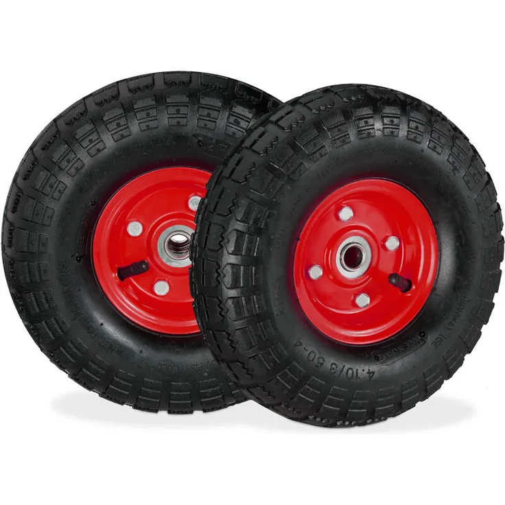 2x Sackkarrenrad 4.1-3.5-4, luftbereifte Ersatzräder, 16mm Achse, bis 136kg, Stahlfelge, 260x85mm, schwarz-rot