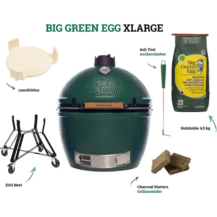 Big Green Egg Holzkohlegrill Kamado XLarge Starter-Set, Ø Grillfläche 61 cm