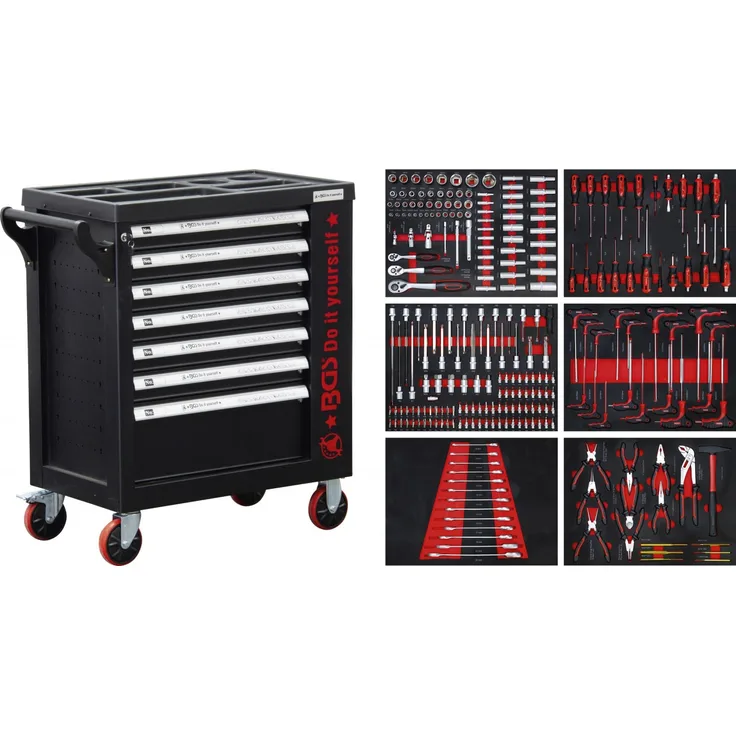 BGS Technic - BGS Werkstattwagen • 7 Schubladen • 1 Seitentür • mit 250 Werkz...