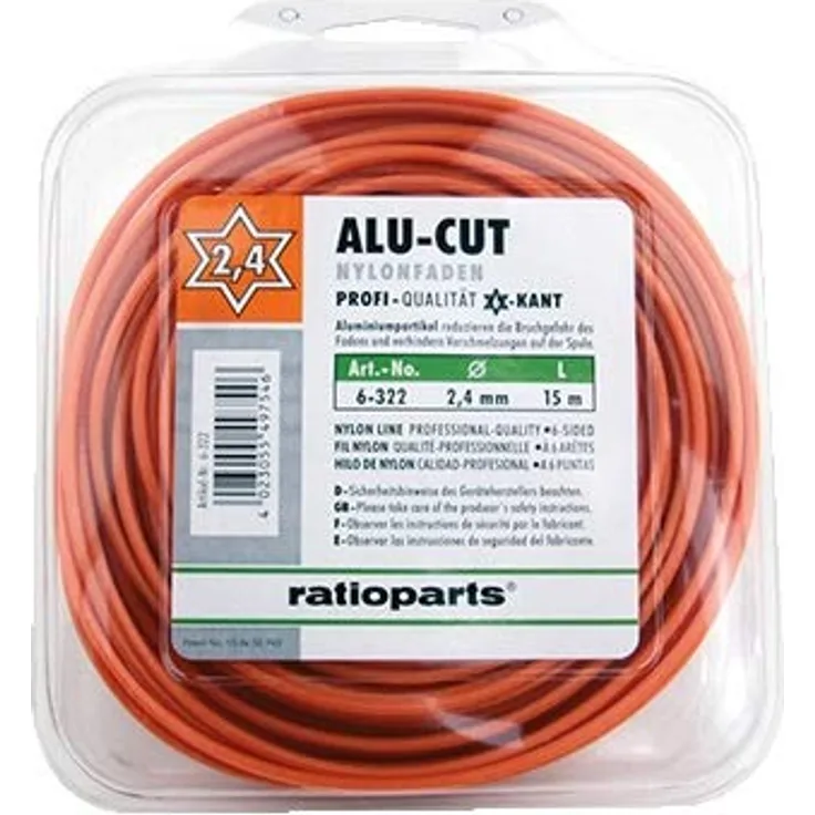 Ratioparts Nylonfaden 2,7 mm Alu-Cut 15 m Trimmerfaden 6-Kant Mähfaden, Orange