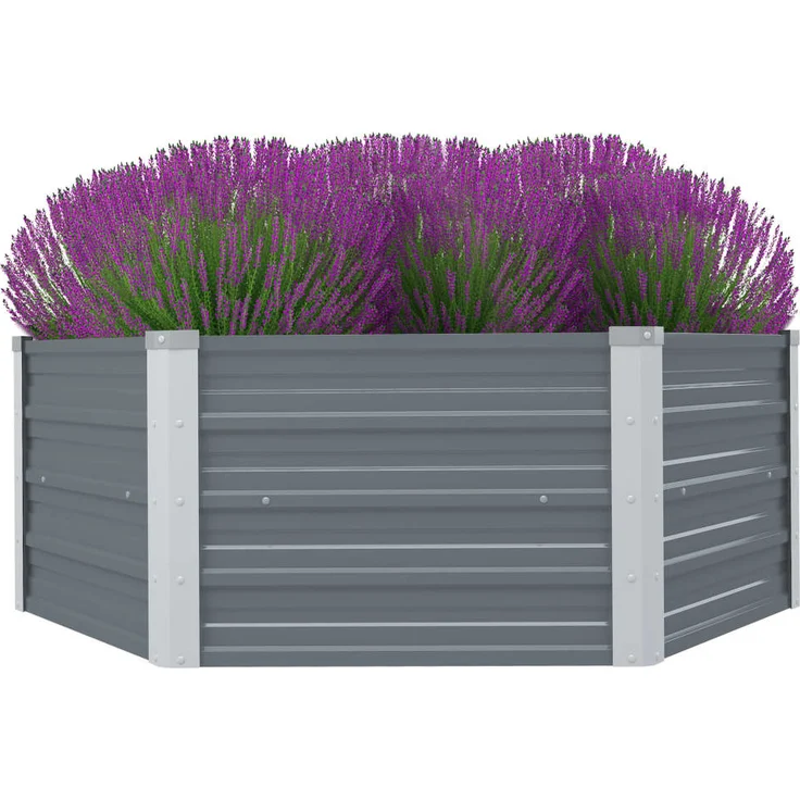 vidaXL Hochbeet Grau 129 x 129 x 46 cm Verzinkter Stahl – Bild 2