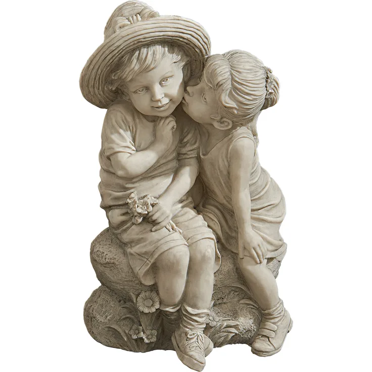 Design Toscano Küssende Kinder Statue mit Junge und Mädchen, Maße: 21.5 x 19 x 35.5 cm 1 kg