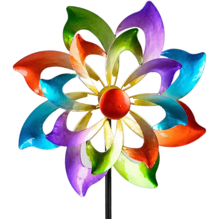 Buntes Windrad Blume für den Garten aus Metall Windspiel Windmühle 122 cm
