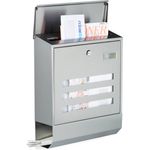 Relaxdays Briefkasten Edelstahl mit Zeitungsfach, Namensschild, HxBxT: 42 x 35 x 12,5 cm, Postkasten, Design, silber