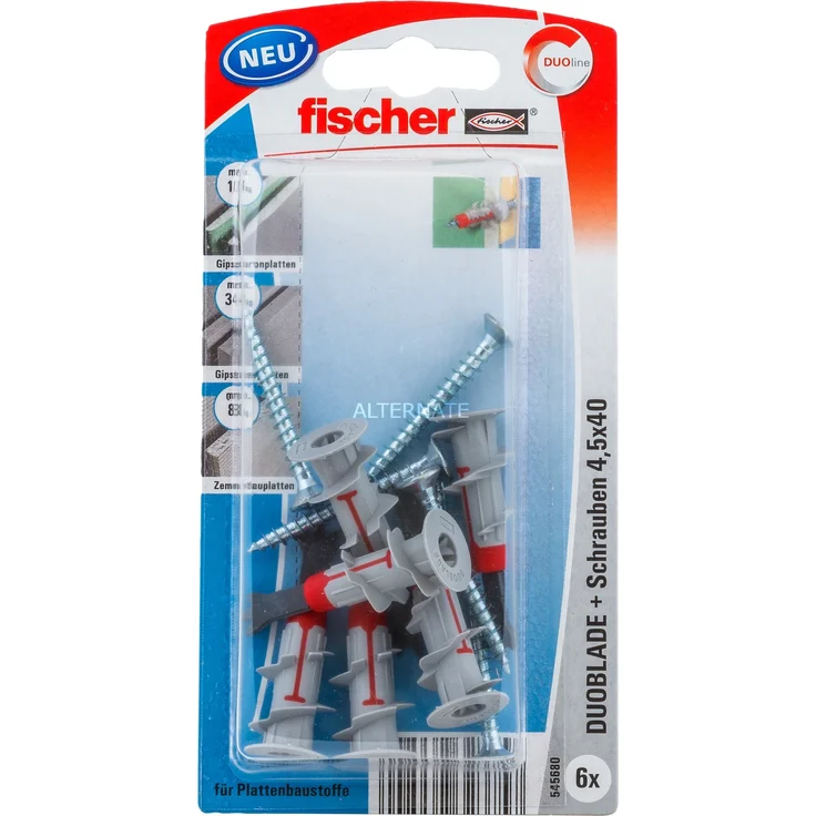 Fischer Gipskartondübel DUOBLADE S K Dübel, hellgrau/rot, 6 Stück, mit Schraube - Preisvergleich – Bild 1