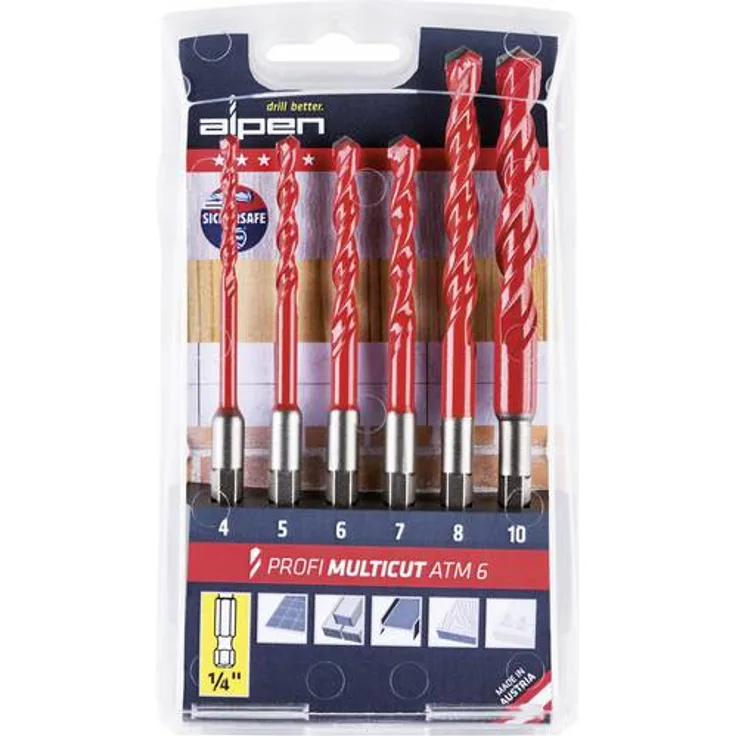 Alpen MultiCut 0000100802100 Hartmetall Mehrzweckbohrer-Set 6teilig 1-4 (6.3 mm) 1St.