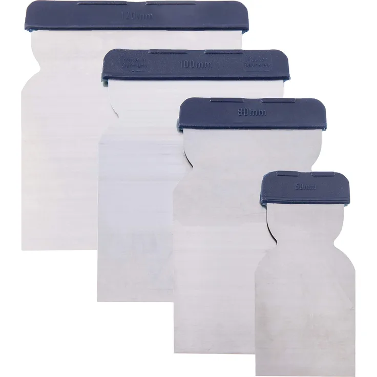 Werkzeyt Japanspachtel-Satz 4-teilig - 50 mm, 80 mm, 100 mm & 120 mm - Rostfreies & flexibles Stahlblatt - Säurefest - Zum Verfüllen & Glätten - Spachtel - Flächenspachtel - B27384
