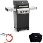 TAINO BLACK 2 Gasgrill-Set Haube Regler Gasgrill mit Seitenbrenner Gusseisen-Rost Gasgrill 2 Brenner Standgrill Matt Schwarz