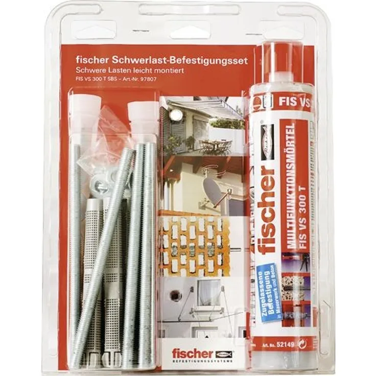 fischer Schwerlast-Befestigungsset 300 T SBS Set M10 - Der vielseitige Injektionsmörtel für Beton und Mauerwerk - Set mit Ankerstangen M 10 und Ankerhülsen - 21 Teile - Art.-Nr. 97807