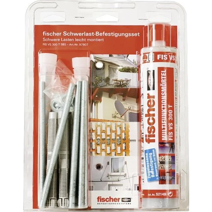 fischer Schwerlast-Befestigungsset 300 T SBS Set M10 - Der vielseitige Injektionsmörtel für Beton und Mauerwerk - Set mit Ankerstangen M 10 und Ankerhülsen - 21 Teile - Art.-Nr. 97807 – Bild 1