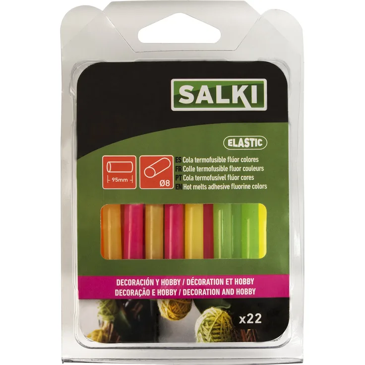 Salki heiße 0430106 Klebesticks für Schöpfungen und Bastelarbeiten, Fluor, 7,5 mm, 22-teiliges Set
