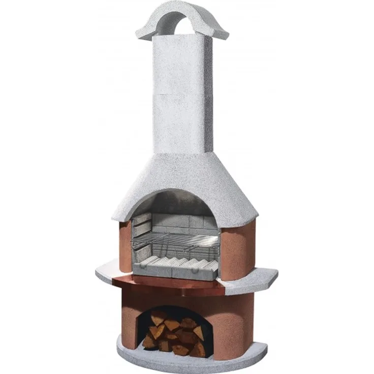 Buschbeck Bologna Holzkohlegrill Grillkamin (weiß-terrakotta, mit Kupferblende), 206 x 110 x 65 cm, Grillfläche 53 x 34 cm