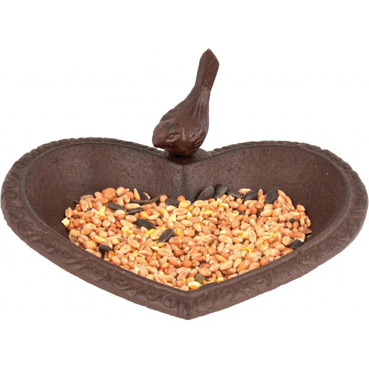 Esschert Design Vogeltränke Herz aus Gusseisen, 17,0 x 14,9 x 7,8 cm