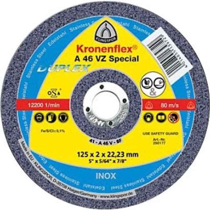 KLINGSPOR 298177 A 46 VZ Schruppscheiben 125 x 2 x 22,23 mm gekröpft (Inhalt: 25)