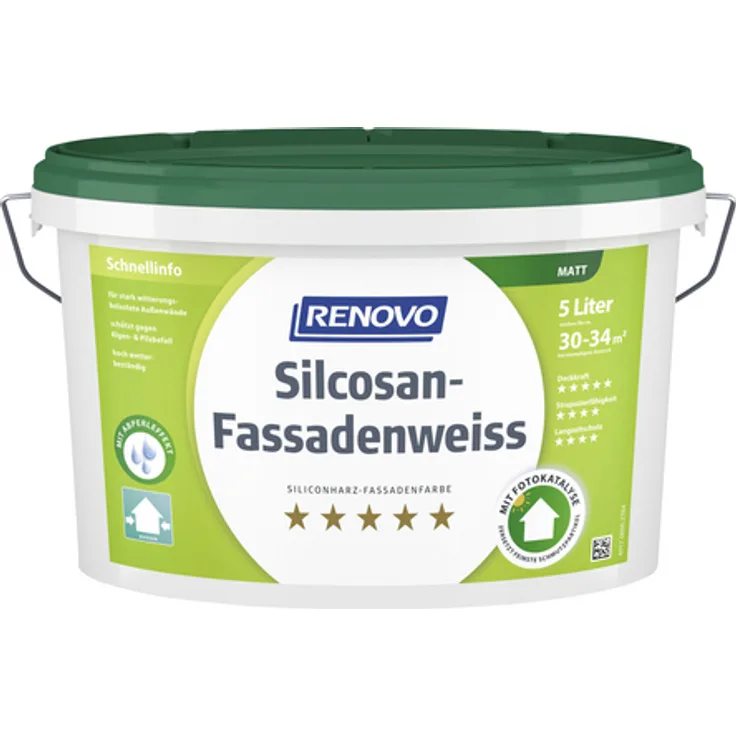 Renovo - Fassadenfarben, ca. 5,5 - 6,6 m²-l, weiß, matt, 5 l - weiß